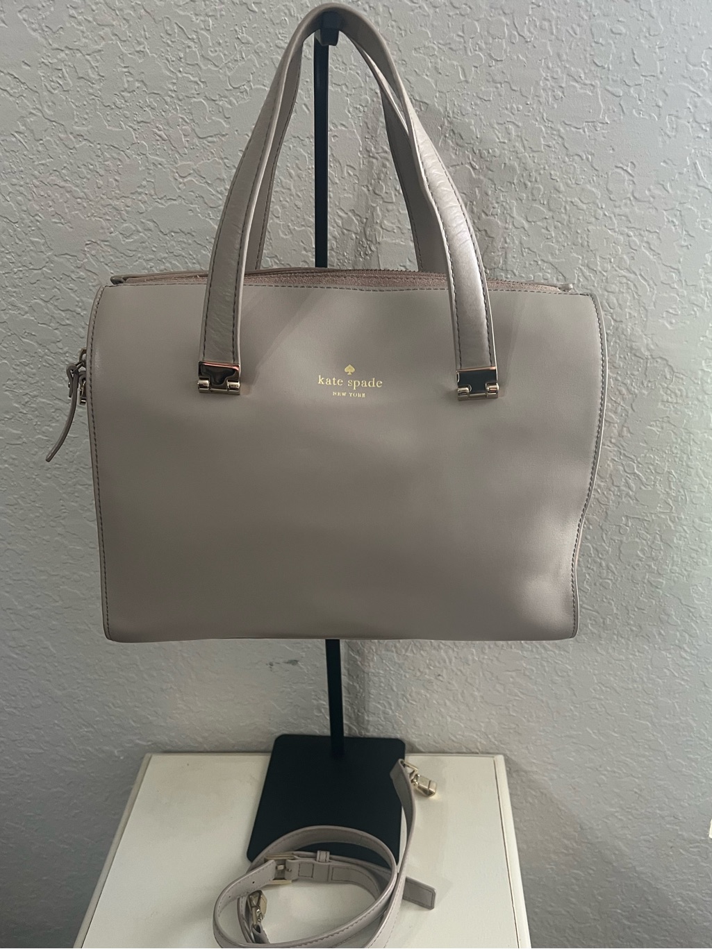 Kate Spade Neutral Light Taupe Satchel With Gold Accents